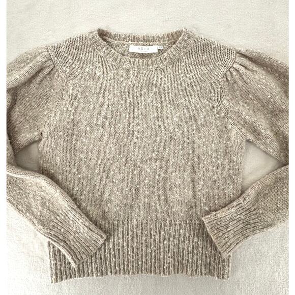 ASTR the Label Bexley Beige Puff Shoulder Sweater Crop Pullover XL Wool Alpaca - Picture 3 of 7